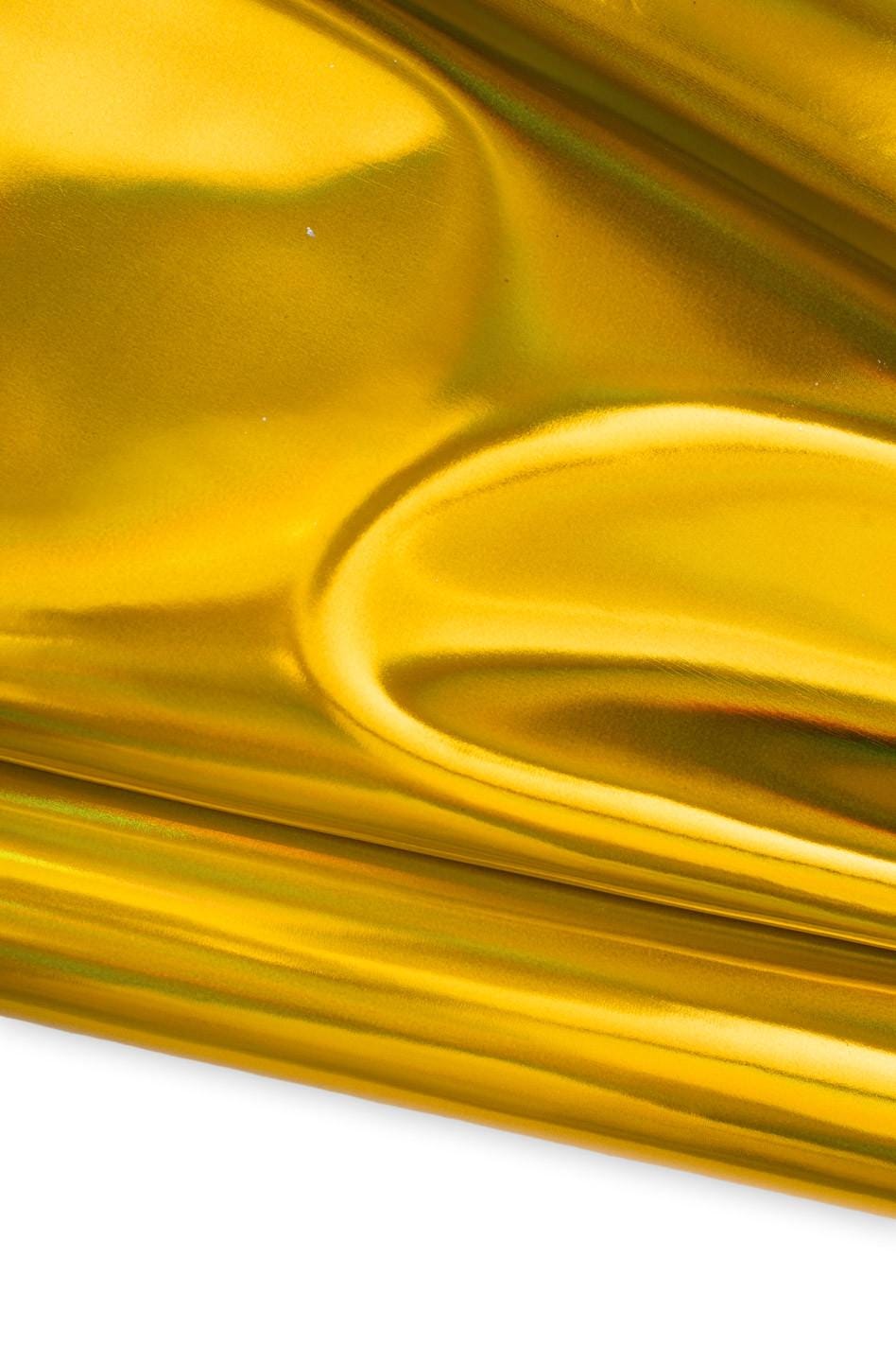 Yellow MIRROR metallic leather hide, GLOSSY iridescent calfskin, smooth soft sparkle cowhide for crafters B19604-MT La Garzarara