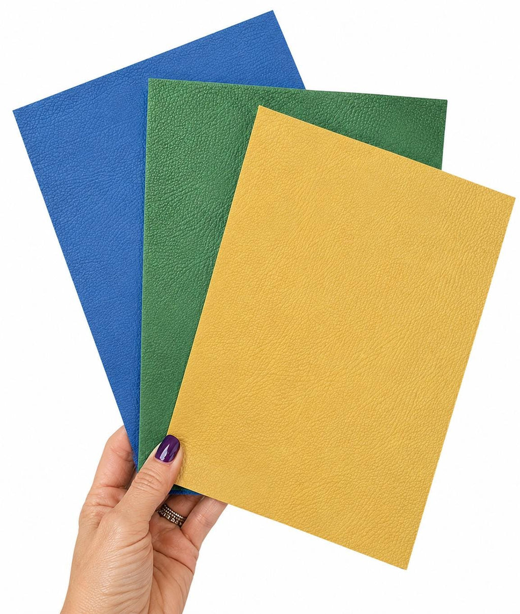 3 Pebbled Leather Pieces, Fine Grain Leather Scraps, Colorful Blue Green Yellow Offcuts 8x10" / 20x25 cm, thicks RT311 La Garzarara