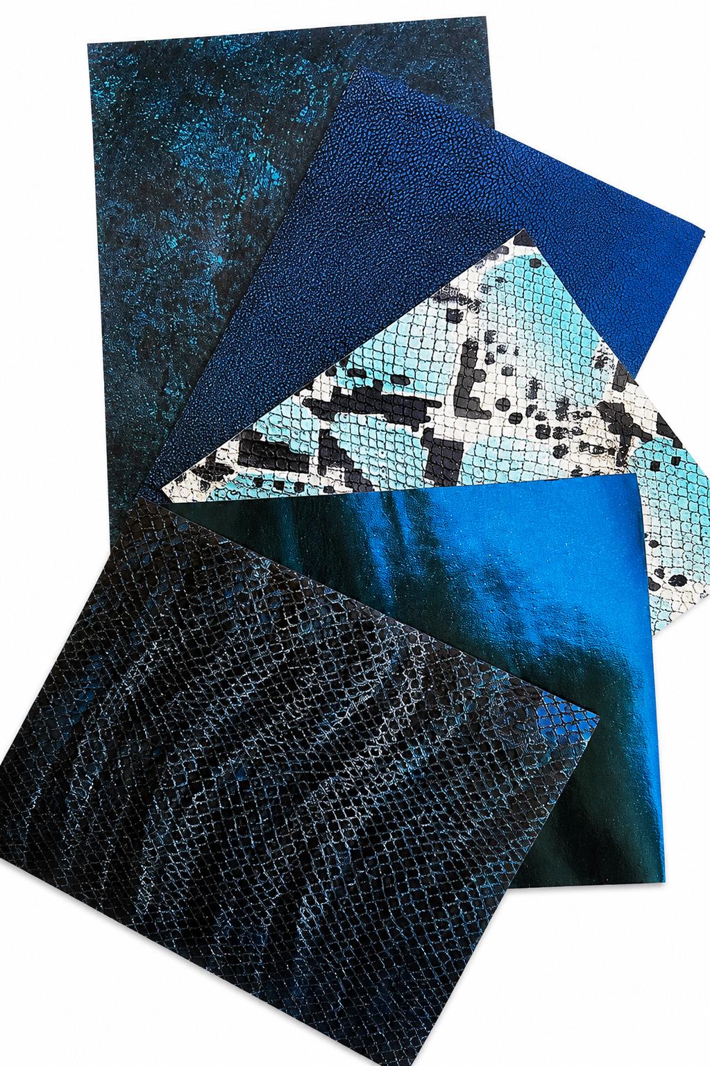 5 Blue and Teal Leather Scraps, Turquoise Navy Offcuts, Craft Leather Pieces for Small Projects RT336 La Garzarara