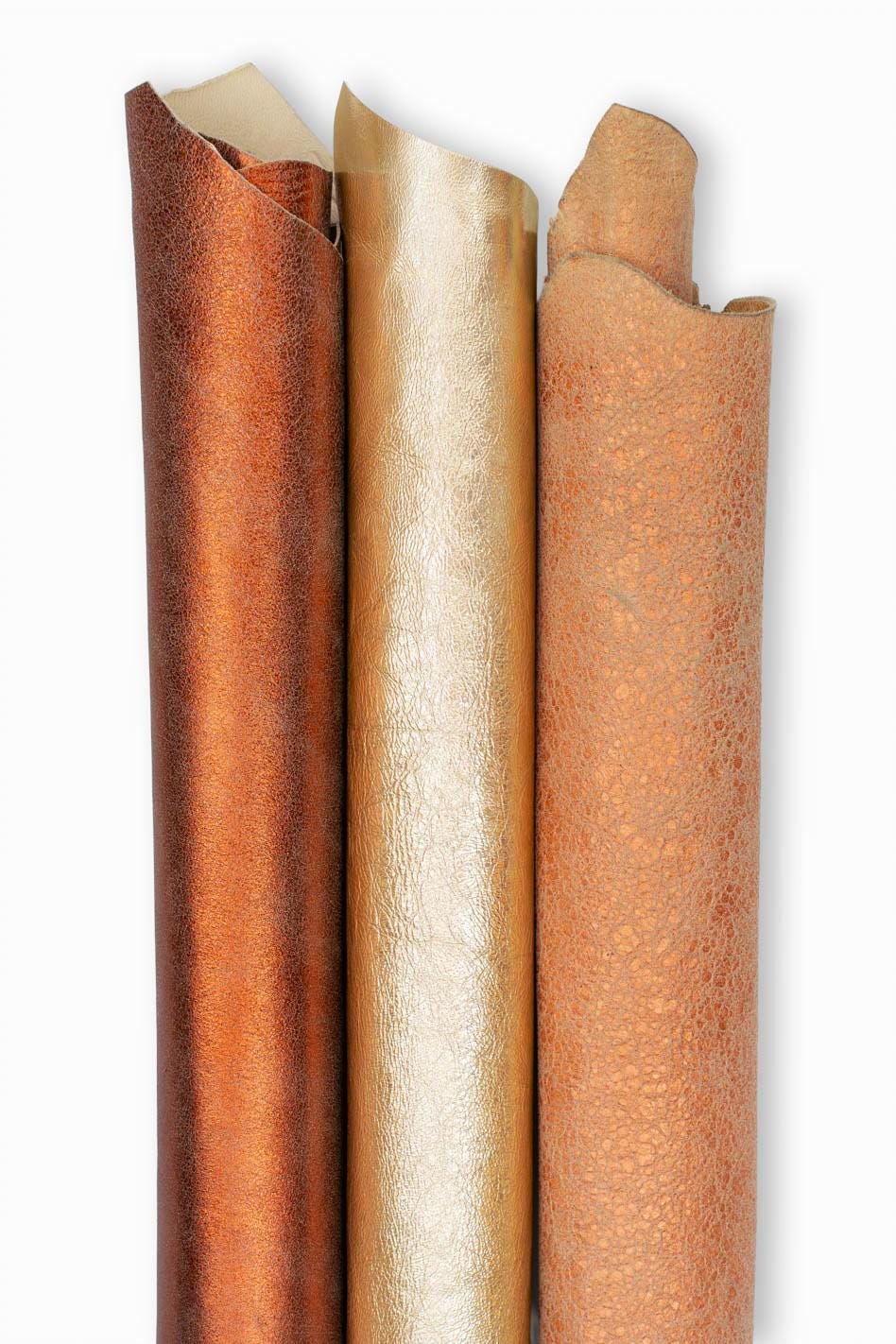 Bundle of 3 METALLIC leather skins, wrinkled, crackle, antiqued goatskins, soft luxury materials for hobbyists B19503-MT(st) La Garzarara