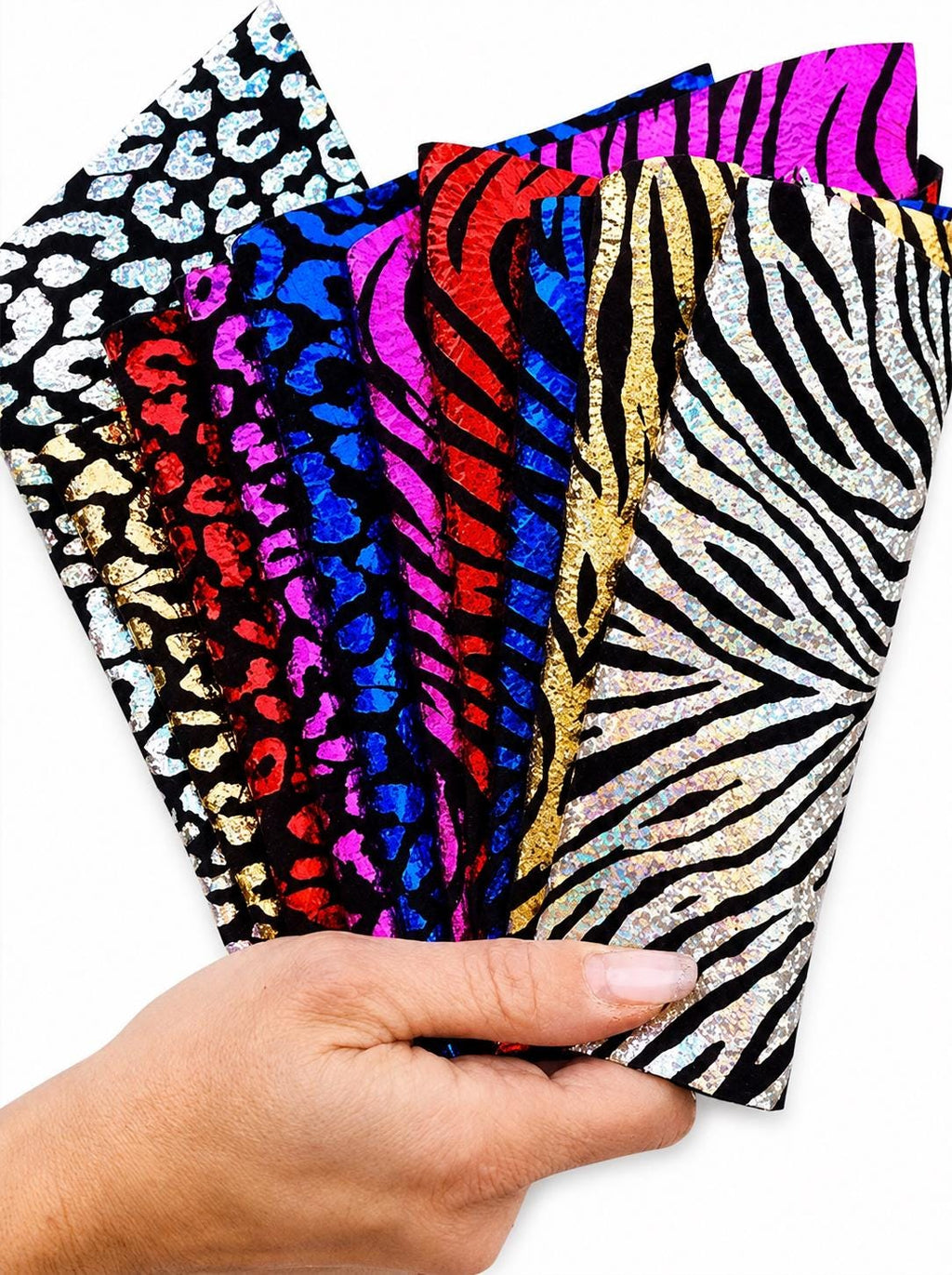 Iridescent Animal Print Leather Scraps, Holographic Zebra and Leopard Pieces, Rainbow Metallic Offcuts RT50 La Garzarara