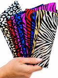 Iridescent Animal Print Leather Scraps, Holographic Zebra and Leopard Pieces, Rainbow Metallic Offcuts RT50 La Garzarara