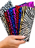 Iridescent Animal Print Leather Scraps, Holographic Zebra and Leopard Pieces, Rainbow Metallic Offcuts RT50 La Garzarara