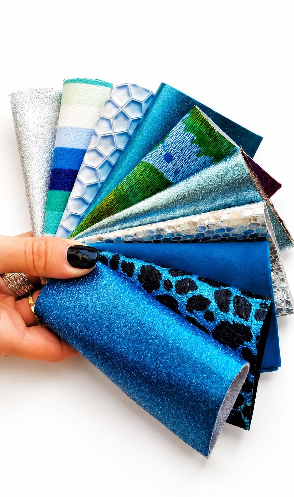 Turquoise Leather Offcuts, Blue Metallic Scraps, Snake Animal Print Pieces for DIY Jewelry R103