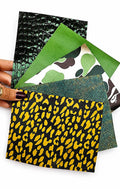 Wild Green Leather Remnants, Yellow Leopard Scraps, Emerald Croc and Camo Craft Pieces RT225 La Garzarara