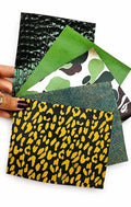 Wild Green Leather Remnants, Yellow Leopard Scraps, Emerald Croc and Camo Craft Pieces RT225 La Garzarara