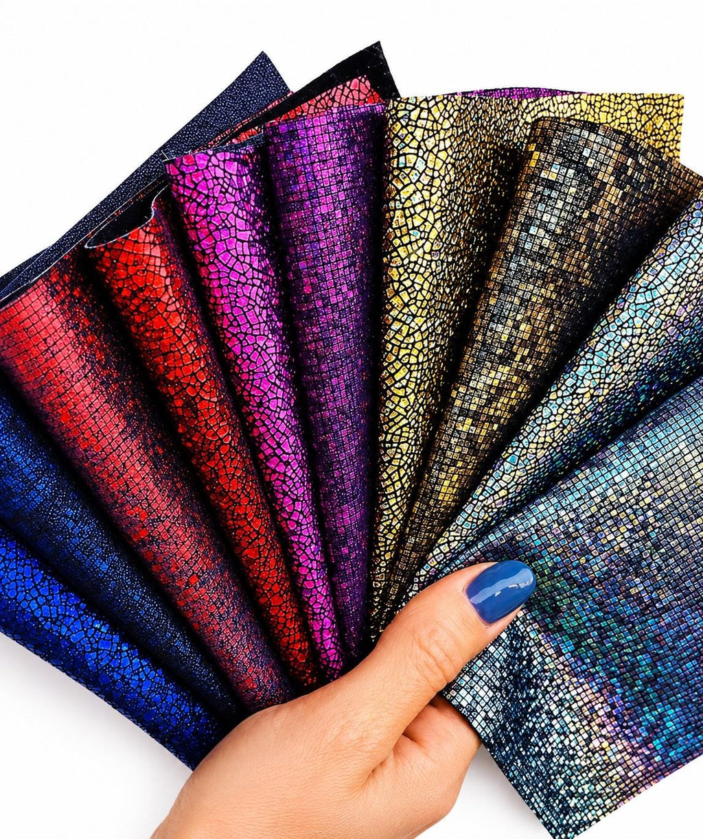 Holographic Leather Scraps, Iridescent Glitter Offcuts, Metallic Rainbow Pieces for Earrings and Crafts RT15/B La Garzarara