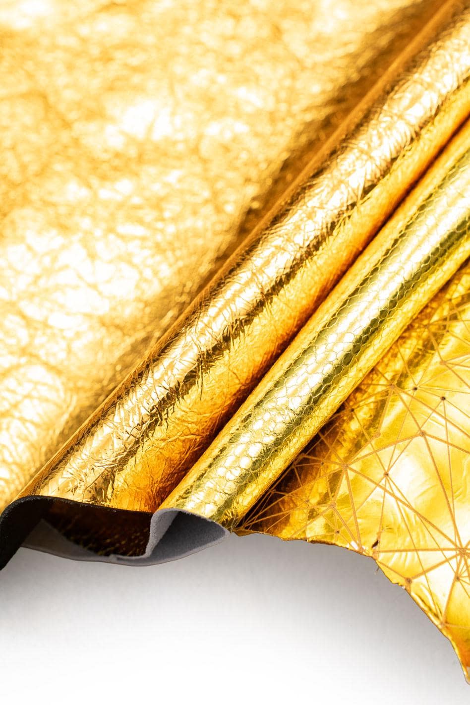 Bundle of 3 yellow GOLD leather skins, metallic embossed goatskins, soft materials assorted as per picture B18990-MT(st) La Garzarara