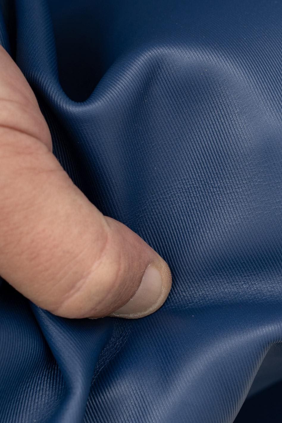 Blue leather hide, micro - STRIPE print on cowhide, sporty soft EMBOSSED cowhide for crafters, 1.0 - 1.2 mm B19590-ST La Garzarara