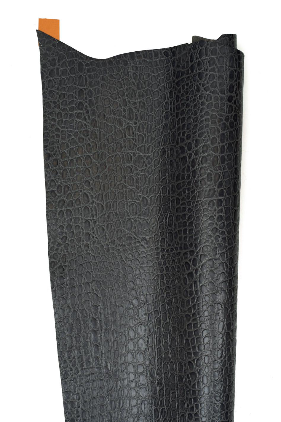 Grey CROCODILE embossed leather hide, alligator printed glossy cowhide, animal pattern on calfskin, for crafters B19609-ST La Garzarara