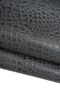 Grey CROCODILE embossed leather hide, alligator printed glossy cowhide, animal pattern on calfskin, for crafters B19609-ST La Garzarara
