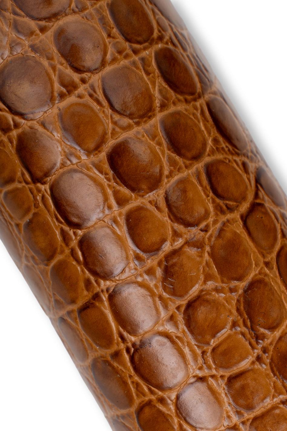 Brown CROCODILE embossed cowhide leather, animal printed GLOSSY calfskin, soft material 0.9 - 1.1 mm B19606-ST La Garzarara
