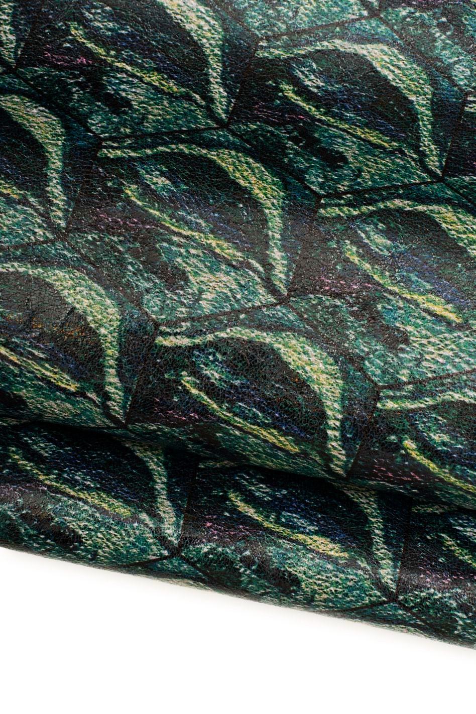 Green TEXTURED leather skin, abstract printed goatskin, THIN soft material for diy projects B19653-ST La Garzarara