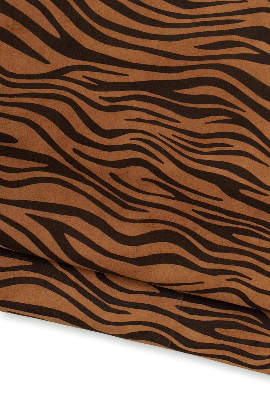 ZEBRA textured leather skin, brown - black ANIMAL printed suede goatskin, soft textured hide for hobbyists B19741-ST La Garzarara