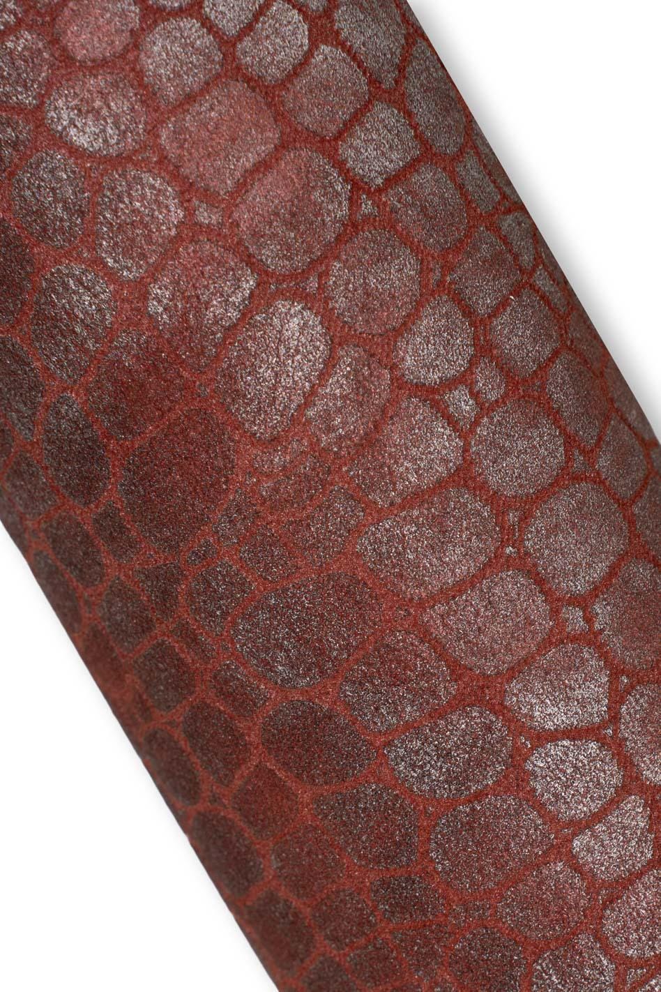 Burgundy CROCODILE embossed leather skin - with silver shades, sporty soft ROUGH goatskin, printed hide, 0.8 - 1.0 mm B19616-ST La Garzarara