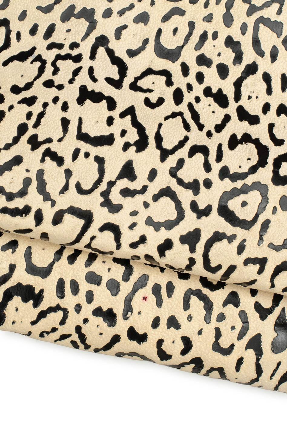 CHEETAH printed leather skin, black and white LEOPARD textured goatskin, top quality soft Italian material B19651-ST La Garzarara