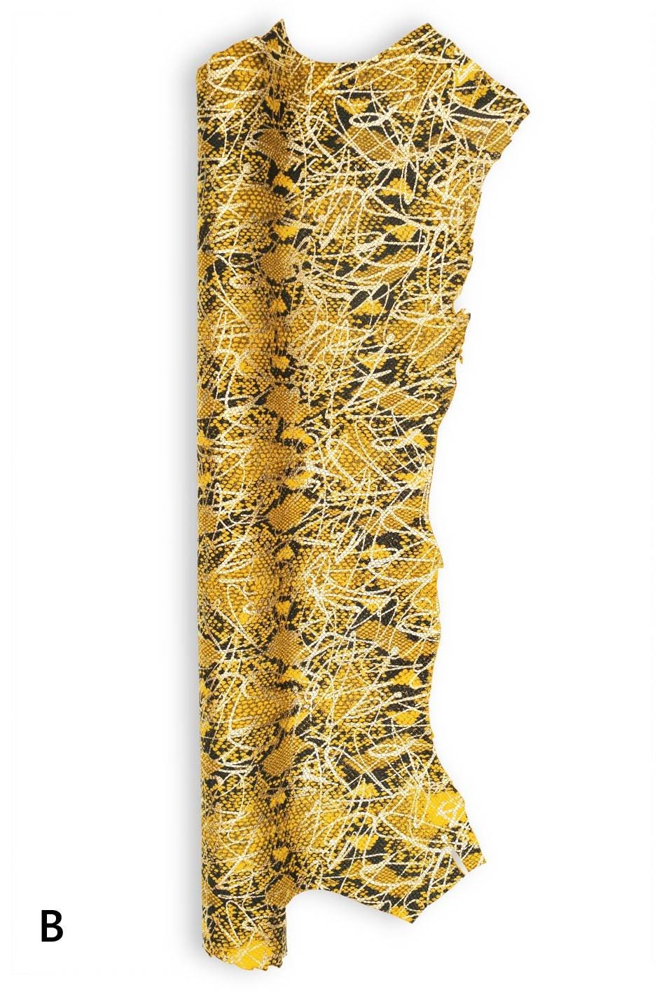 PYTHON textured leather skin, green, yellow, blue reptile printed goatskin with metallic pattern, soft SNAKESKIN B19490-MT(st) La Garzarara