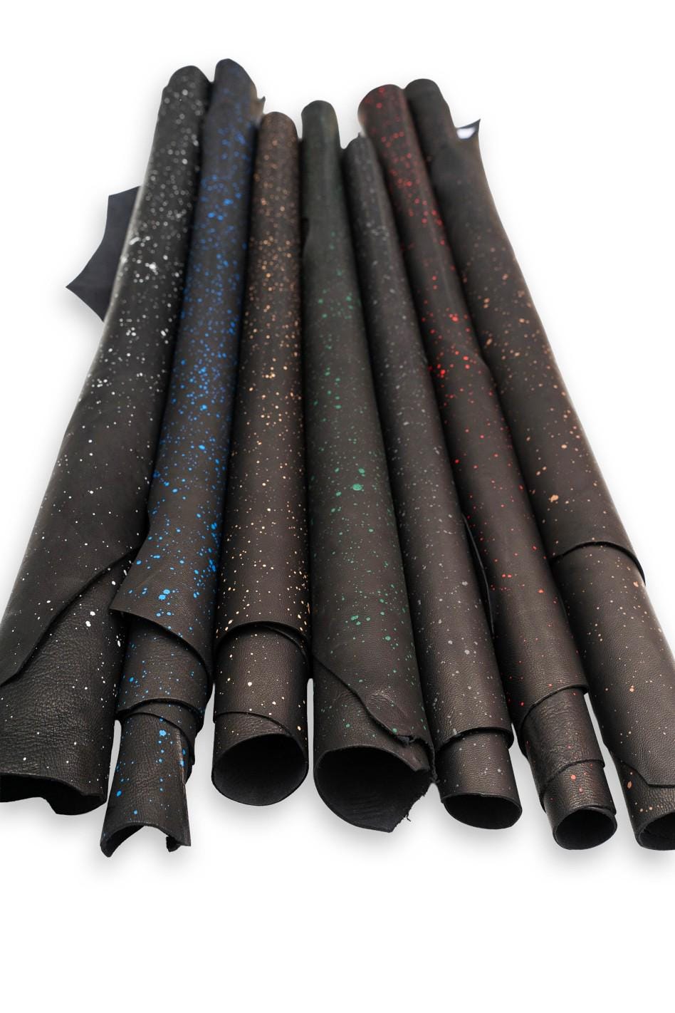 INK SPLATTER leather skin, black nappa sheepskin with abstract print, soft material for hobbyists B19457-ST La Garzarara