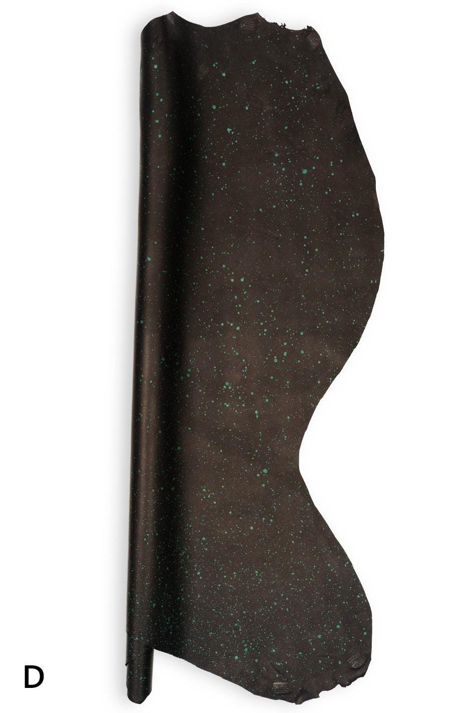 INK SPLATTER leather skin, black nappa sheepskin with abstract print, soft material for hobbyists B19457-ST La Garzarara