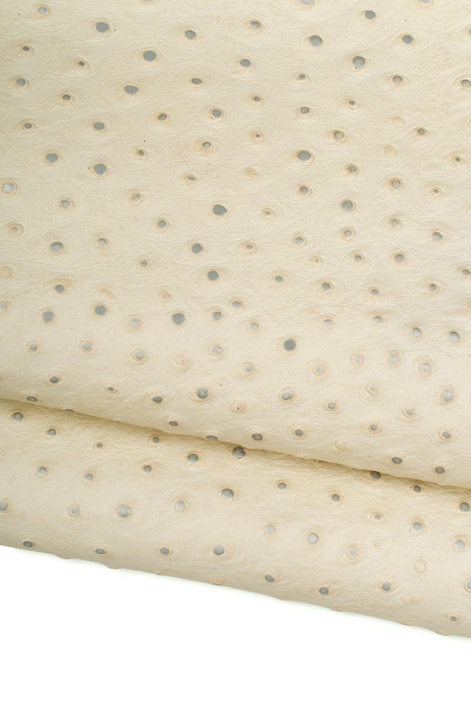 Milk white OSTRICH printed leather hide, elegant EMBOSSED calfskin, classic cowhide for diy projects B19663-ST La Garzarara