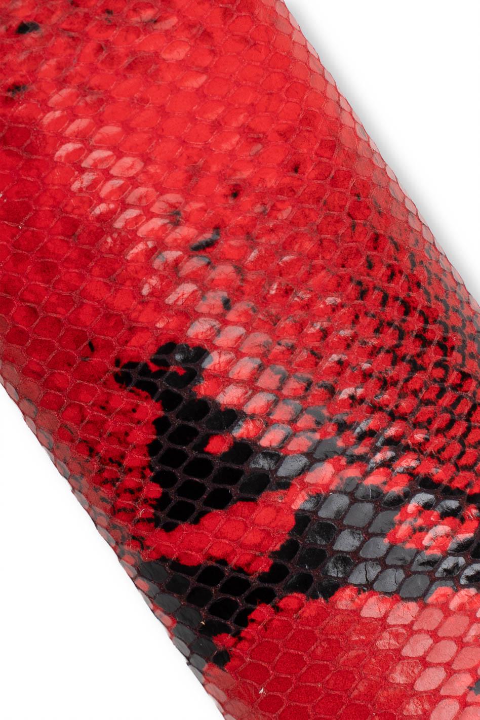Red - black PYTHON leather hide, snake printed GLOSSY calfskin, reptile textured soft cowhide, 0.7 - 0.9 mm B19622-ST La Garzarara
