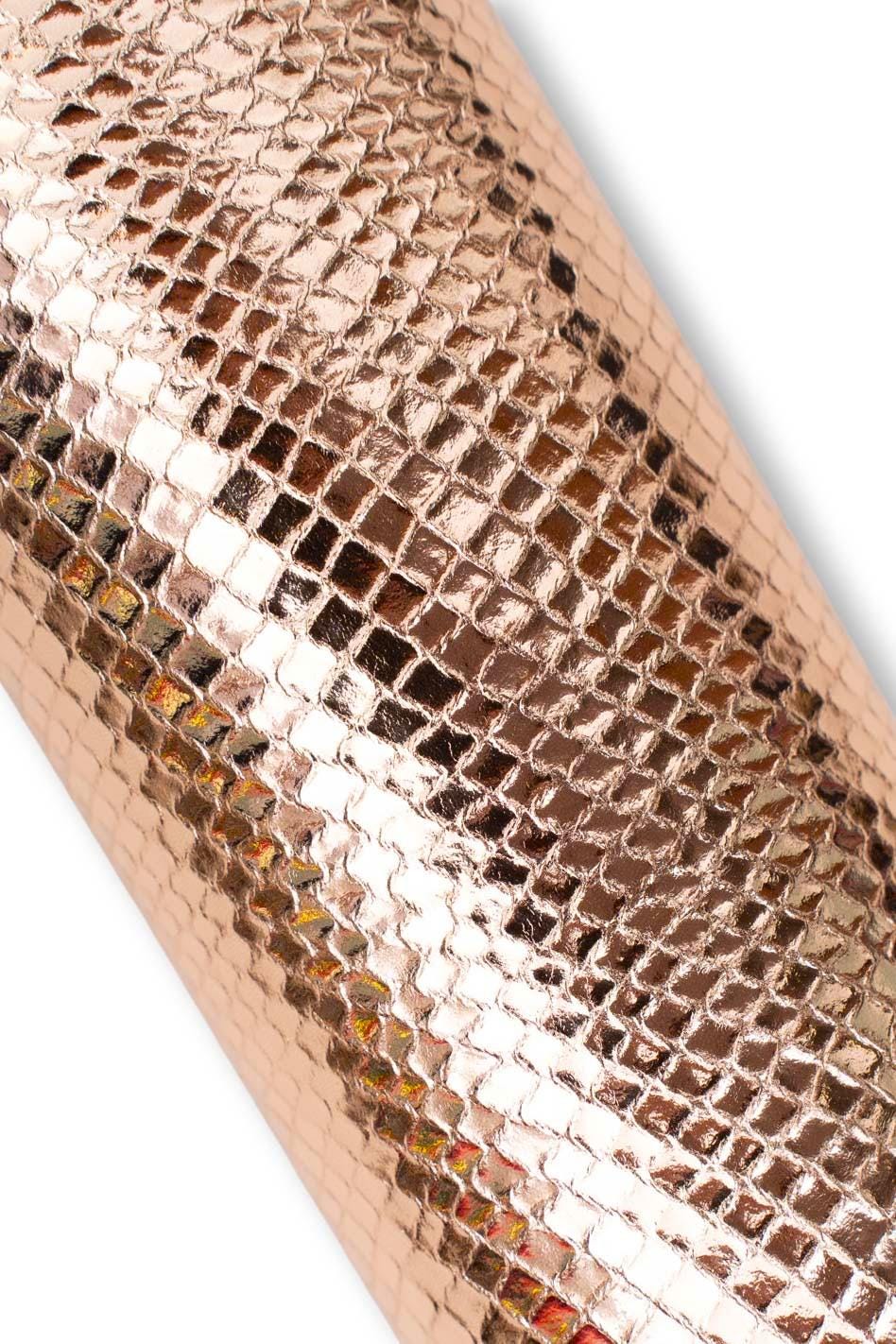 Light gold PYTHON leather skin, reptile printed METALLIC goatskin, elegant soft glossy hide, ideal for crafting B19655-MT(st) La Garzarara