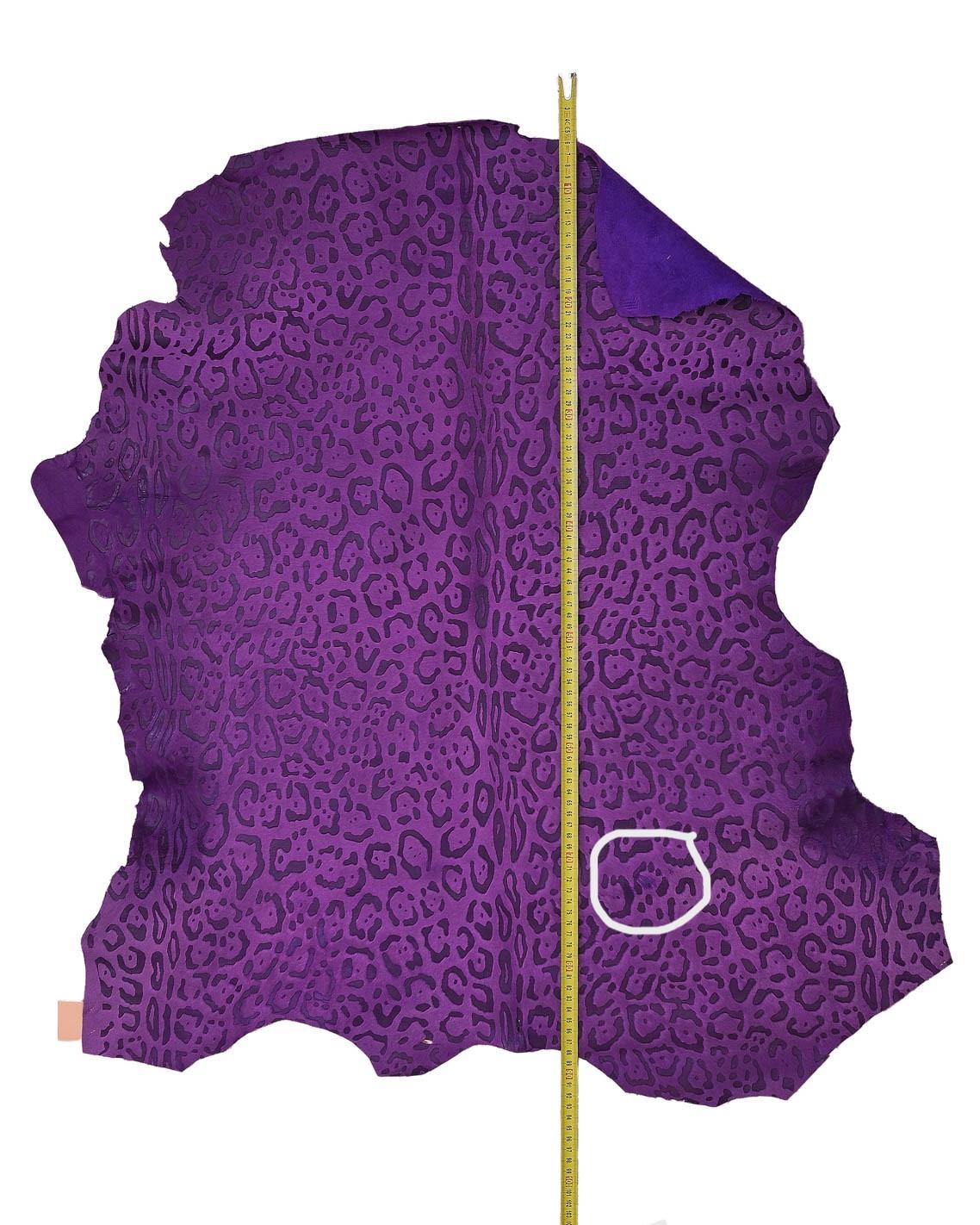 Cheetah printed HAIR ON leather hide, PURPLE animal textured pony calfskin, luxurious material for crafting B18375-cv La Garzarara