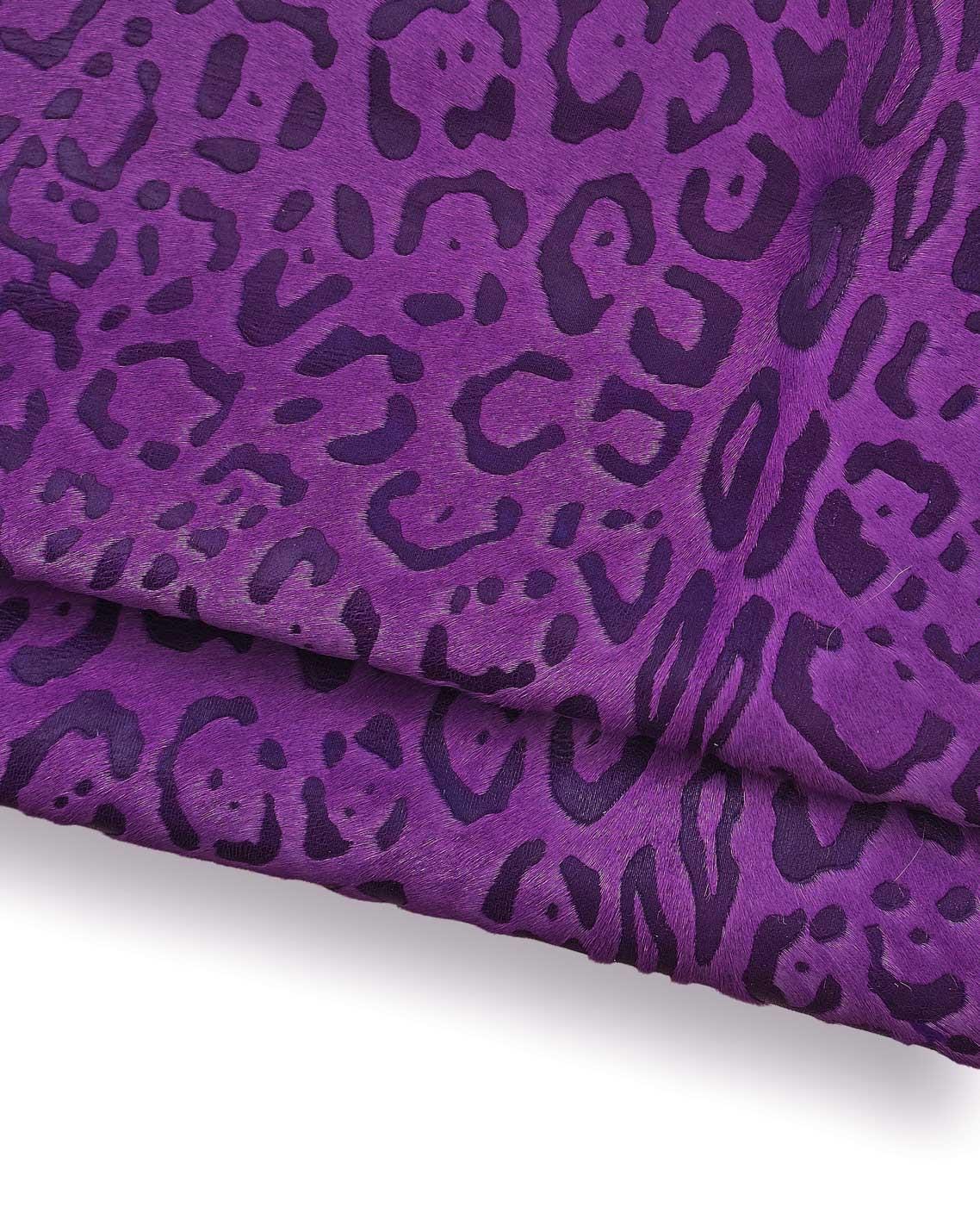 Cheetah printed HAIR ON leather hide, PURPLE animal textured pony calfskin, luxurious material for crafting B18375-cv La Garzarara