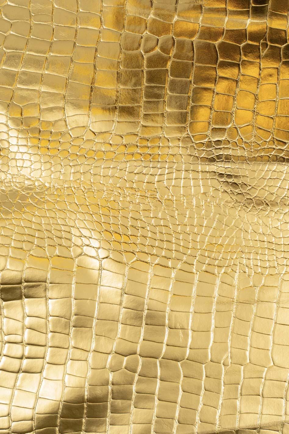 Gold Croc Embossed Leather Hide, Metallic Italian crocodile Leather, Luxury Reptile Leather for Bags & Crafts B19673-MT(st) La Garzarara
