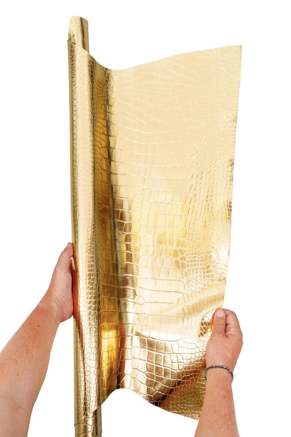 Gold Croc Embossed Leather Hide, Metallic Italian crocodile Leather, Luxury Reptile Leather for Bags & Crafts B19673-MT(st) La Garzarara