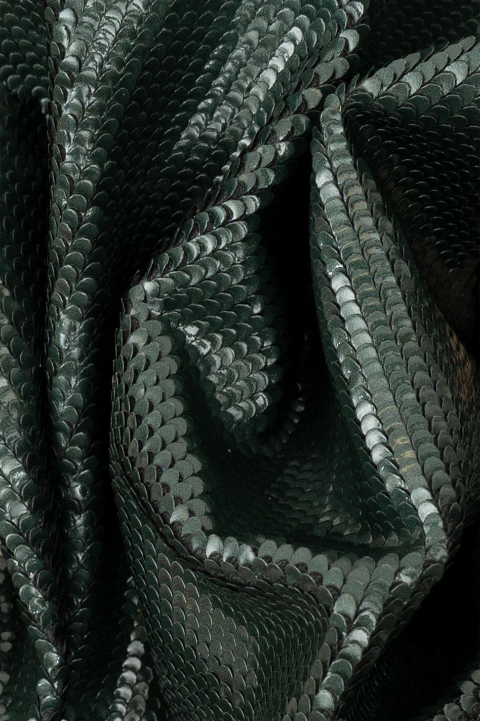 Dark green SNAKE leather skin, reptile ENGRAVED patent goatskin, glossy soft printed hide B19697-ST La Garzarara