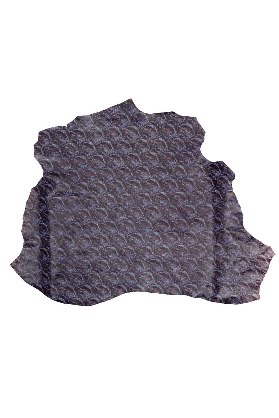 Soft TEXTURED goatskin, purple - blue - black pattern on GLOSSY soft goatskin, ideal for diy projects B19652-ST La Garzarara