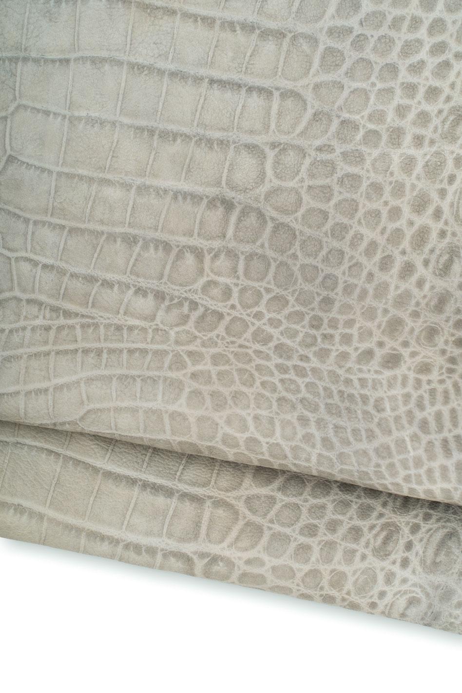 Grey CROCODILE embossed leather hide, SPORTY animal pattern on soft goatskin, alligator printed hide for crafters B19664-ST La Garzarara