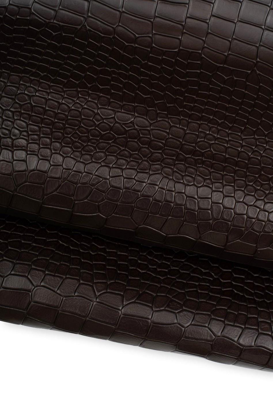 Dark brown CROCODILE embossed leather hide, alligator printed cowhide, soft calfskin for crafting creations B19614-ST La Garzarara
