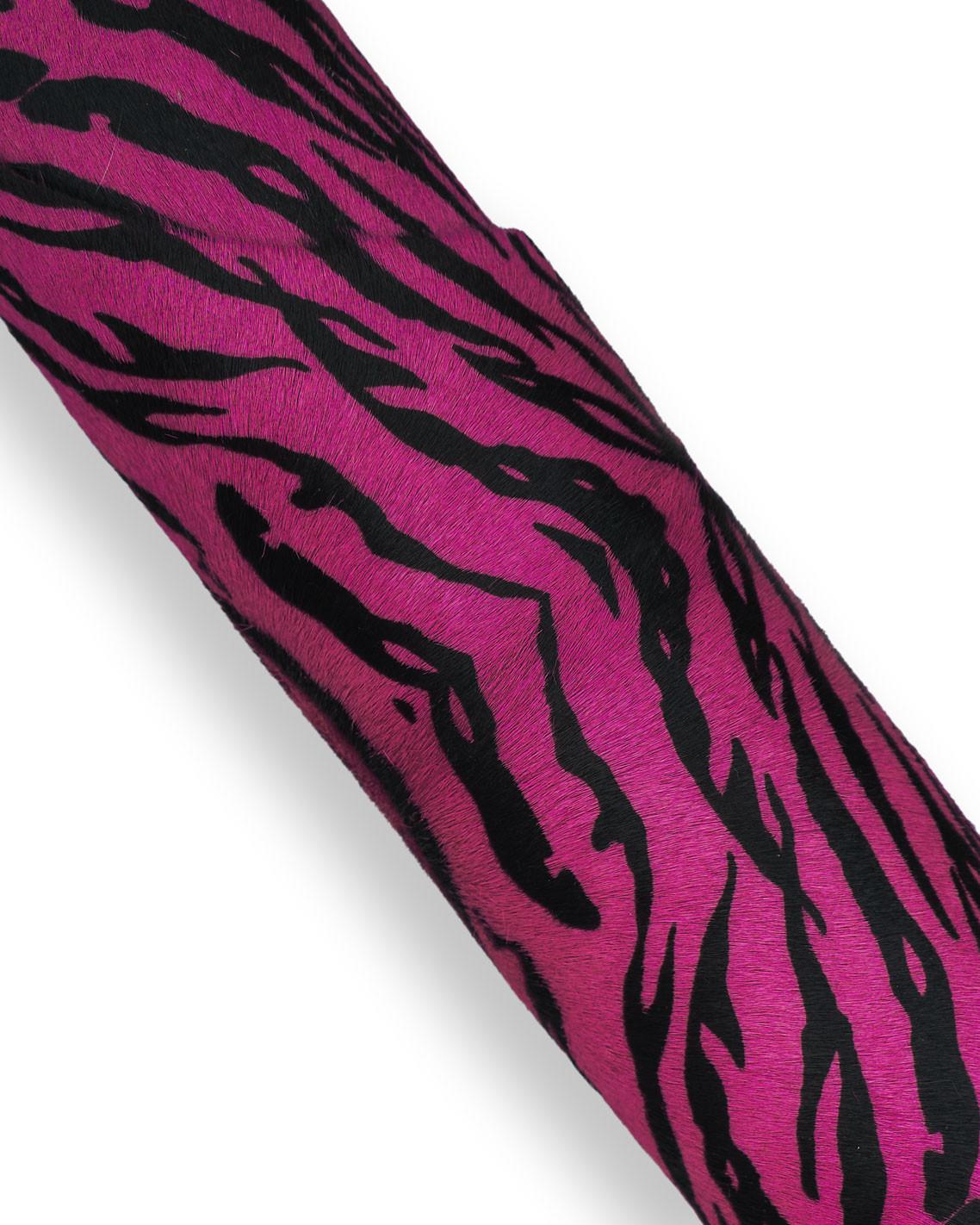Zebra textured hair on leather hide, fuchsia and black animal print on CAVALLINO HAIRY cowhide, elegant pony leather for crafting B18377-CV