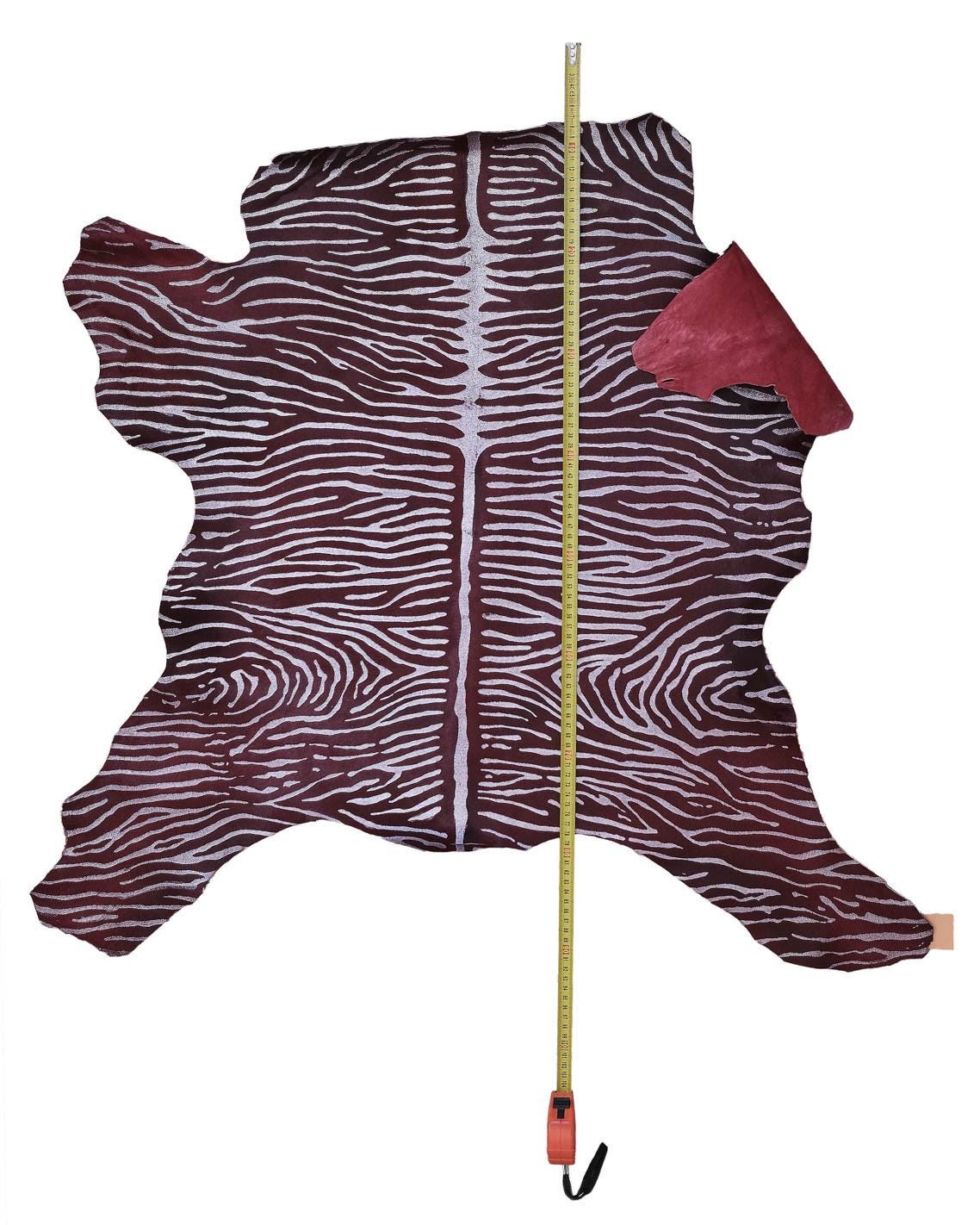 Zebra textured CAVALLINO hair on leather hide, burgundy SILVER animal printed cowhide, pony calfskin for diy projects B18374-cv La Garzarara