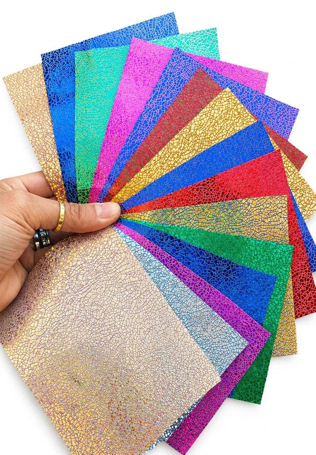 Rainbow Leather Scraps, Metallic Crackled and Iridescent Remnants, Random Shimmer Offcuts for Jewelry6x5" / 15x12 cm RT217 La Garzarara