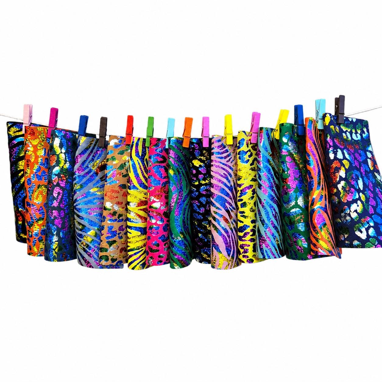 Rainbow Holographic Leather Scraps, Shimmer Metallic Offcuts, Colorful Animal Print Leather Pieces 6x5" / 15x12 cm RT222
