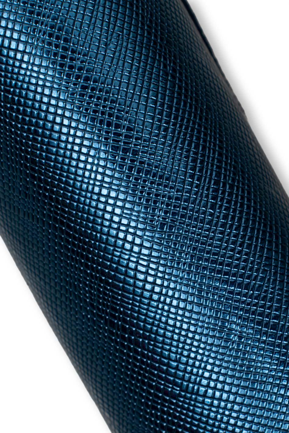 Blue METALLIC leather hide, SAFFIANO - like printed cowhide, bright soft embossed calfskin for bags and wallets B19590-MT(st) La Garzarara
