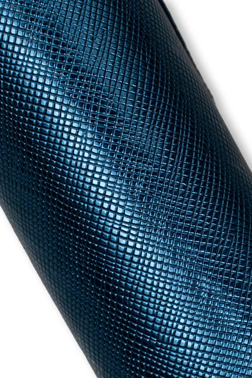 Blue METALLIC leather hide, SAFFIANO - like printed cowhide, bright soft embossed calfskin for bags and wallets B19590-MT(st) La Garzarara