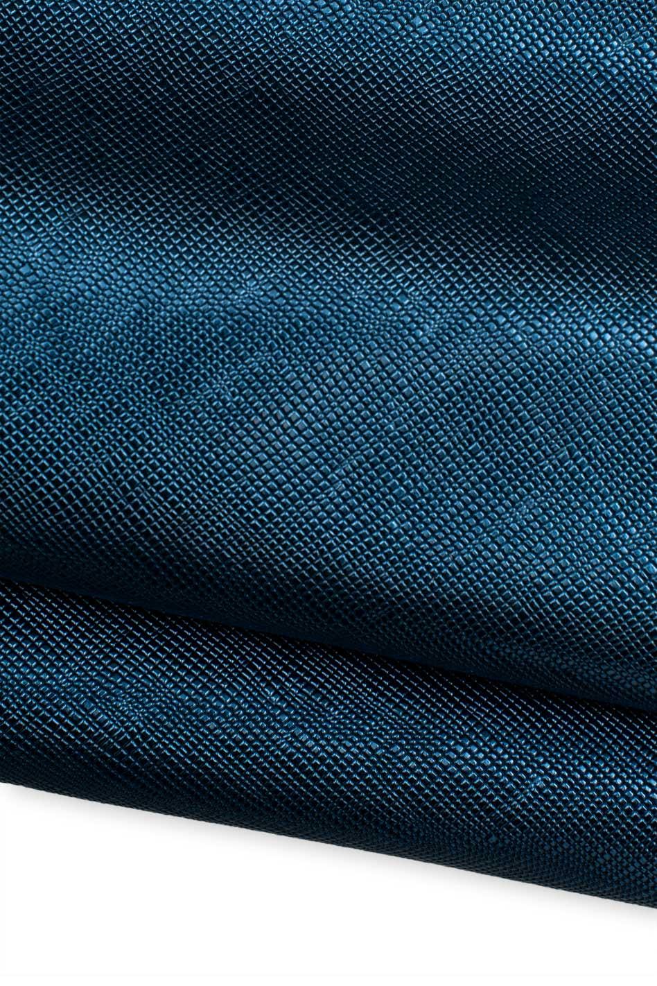 Blue METALLIC leather hide, SAFFIANO - like printed cowhide, bright soft embossed calfskin for bags and wallets B19590-MT(st) La Garzarara