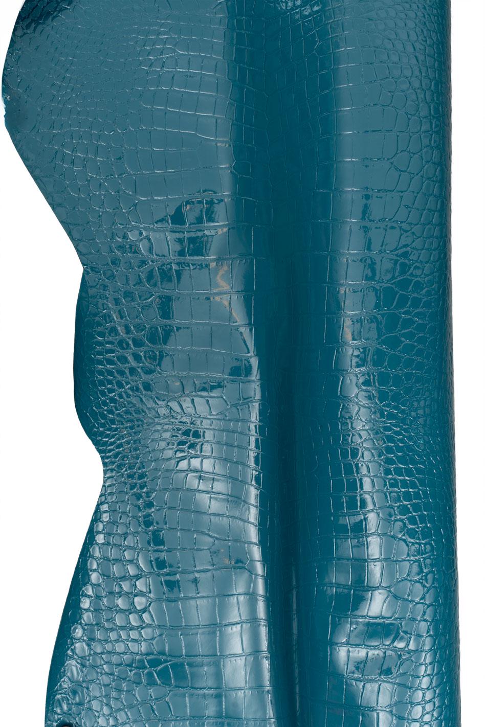 CROCODILE embossed leather skin, blue alligator printed goatskin, glossy soft PATENT goatskin for crafters B19557-ST