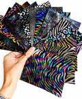 Prismatic Leather Scraps, Holographic Iridescent Offcuts, Rainbow Metallic Animal Print Leather 6x5" / 15x12 cm RT76/B