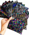 Prismatic Leather Scraps, Holographic Iridescent Offcuts, Rainbow Metallic Animal Print Leather 6x5" / 15x12 cm RT76/B
