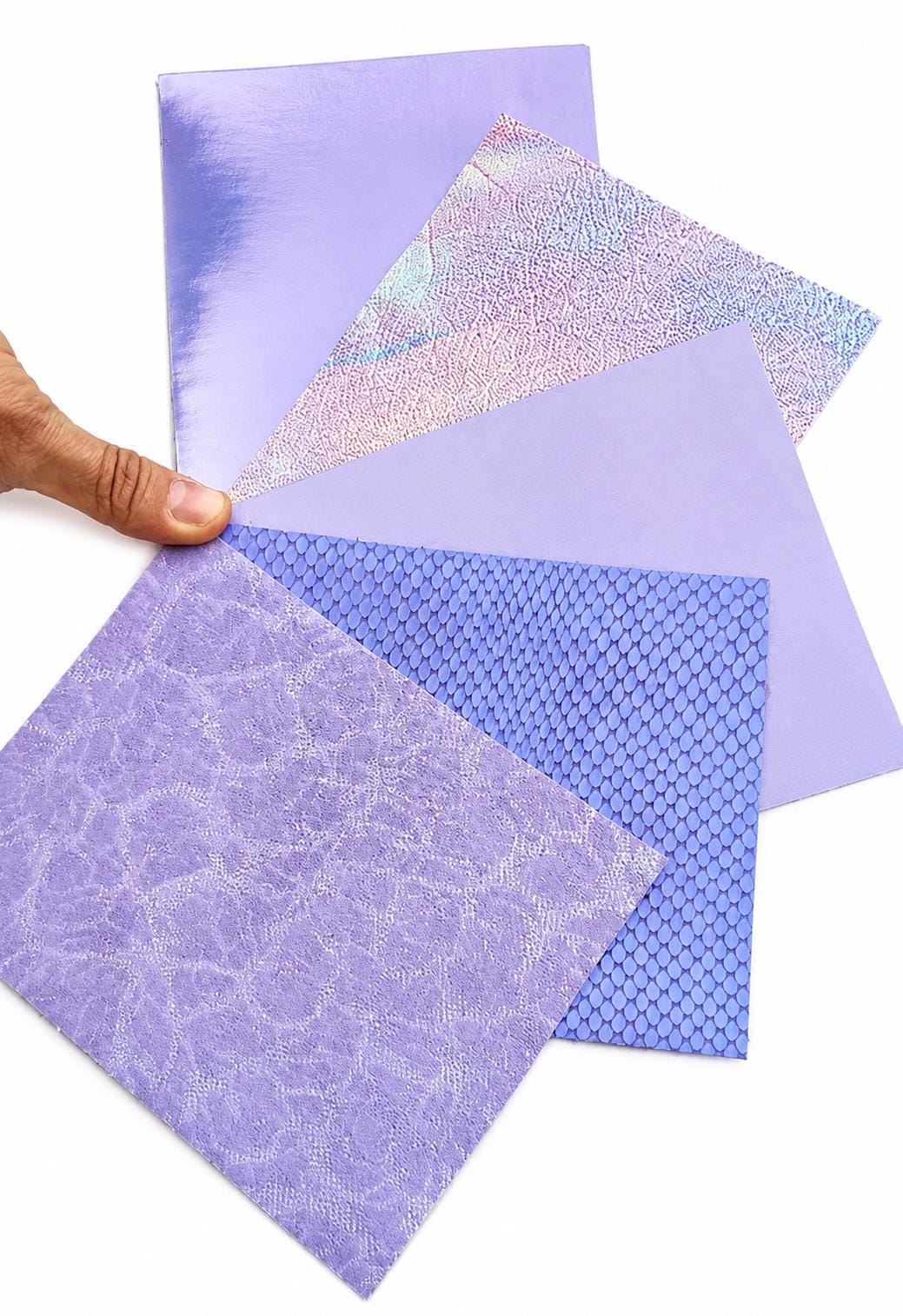 Lilac Leather Scraps, Iridescent Metallic and Snakeskin Offcuts, Lavender Mixed Finish Leather Pieces La Garzarara RT332