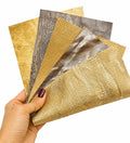Textured Leather Pieces in Golden Tones, Gold Leather Scraps, Metallic Gold and Champagne Offcuts, RT227