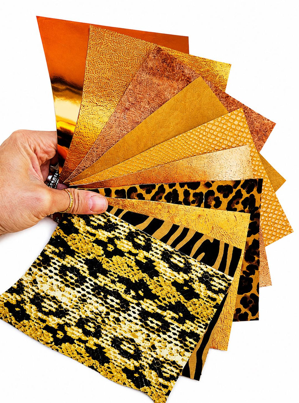 Yellow and Orange Leather Scraps, Ochre and Mustard Offcuts, Warm Tone Leather Pieces for Crafts RT219