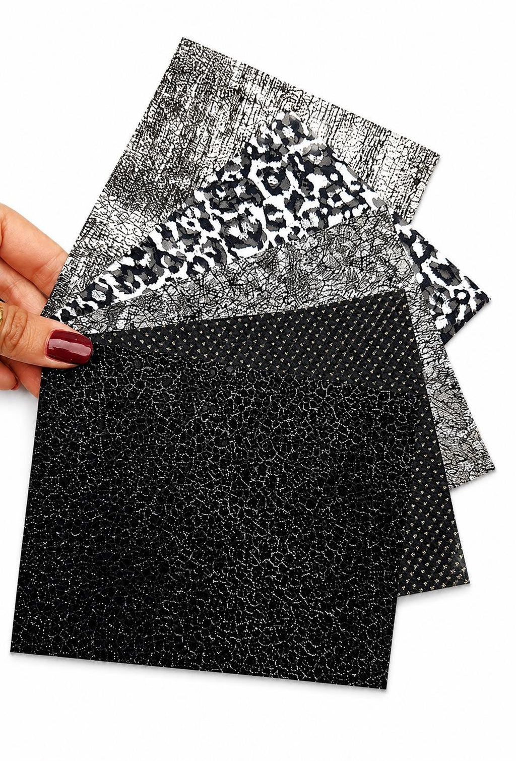 Black and Silver Leather Scraps, Patterned Leather Offcuts, Mixed Texture Craft Leather Pieces RT230 La Garzarara