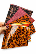 Wild Print Leather Offcuts, Leopard Orange Red Scraps, Glossy Textured Remnants for DIY Crafts RT226