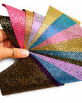 Metallic Glitter Leather scraps, Micro FLOWER Printed Offcuts, 10 random iridescent pieces 6x5" / 12x15 cm RT264